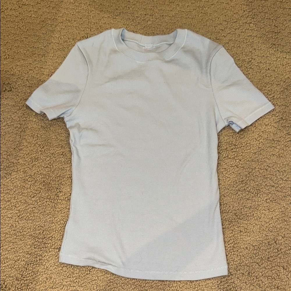 Skims Cotton Ribbed T Shirt Light Blue
